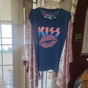 KISS Women's Long Sleeve Tee - Blue and Pink